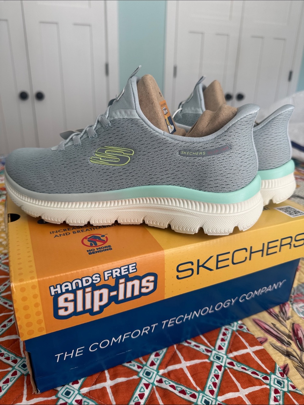 Skechers Women's Light Gray & Mint Slip-On Athletic Sneakers
